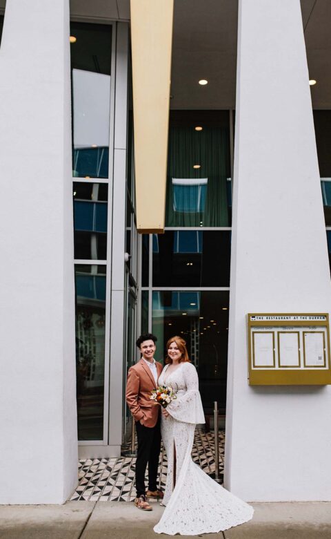 Couple in front of The Durham Hotel
