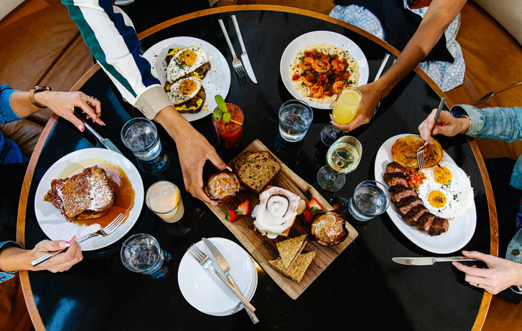 top view of people having brunch